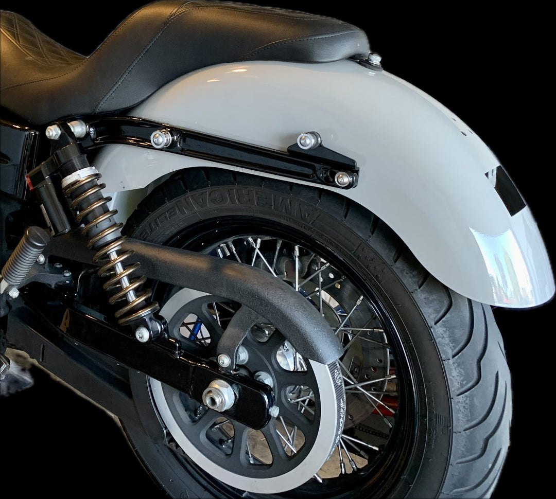 An RWD V-Twin rear fender shown installed on a Harley Davidson Dyna