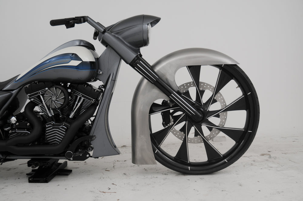 RWD V-Twin Flat Back fender installed on a custom Harley Davidson